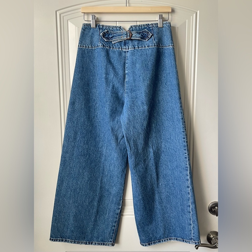 Free People Wide Leg High Rise Button Fly Jeans Size 27 Sailor Style Denim - Picture 3 of 14
